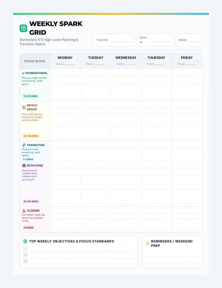 Weekly Spark Grid Template