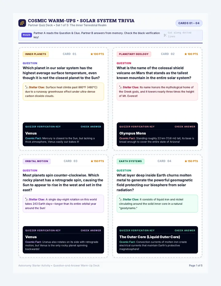 Solar System Trivia Cards