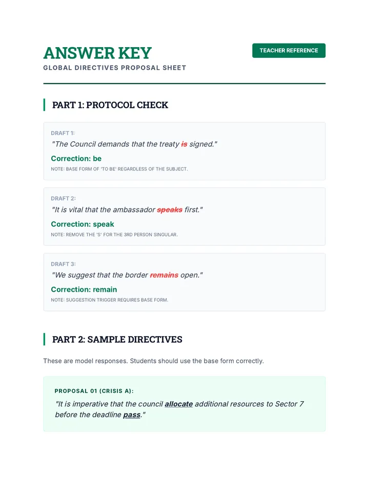 Mandative Subjunctive Answer Key