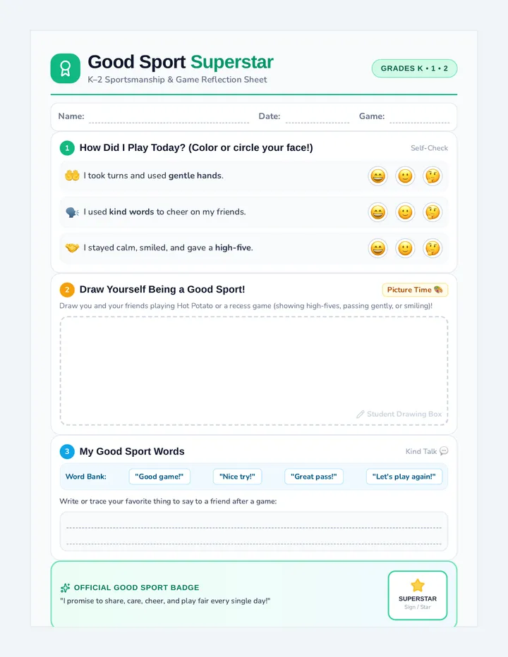Good Sport Reflection Sheet