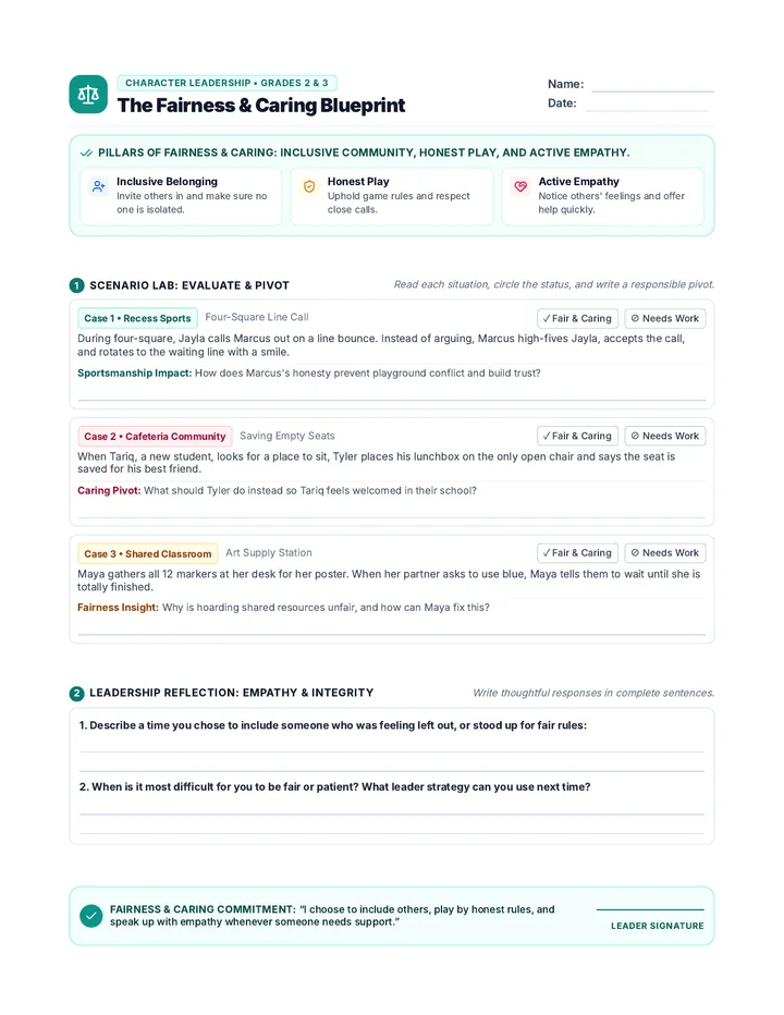 Fairness Caring 23 Worksheet