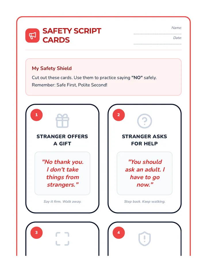 Safety Script Cards Worksheet