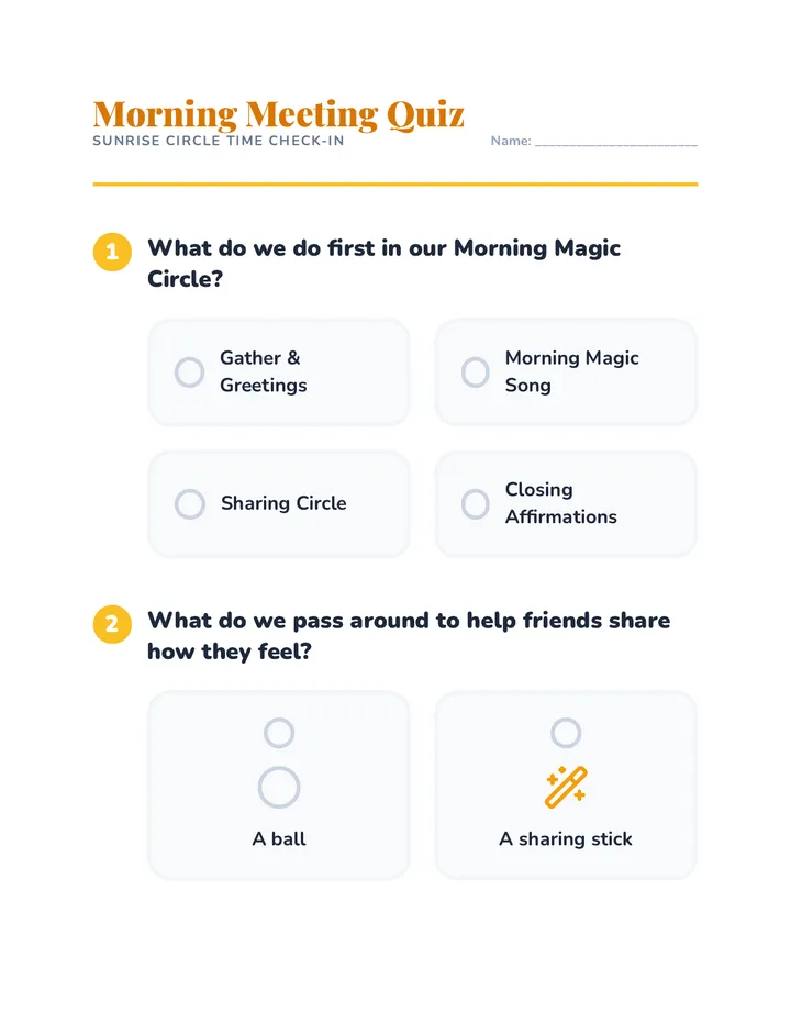 Morning Meeting Quiz Activity