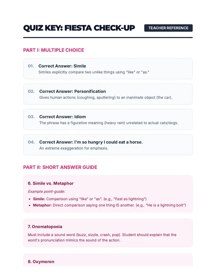 Figurative Language Quiz Answer Key