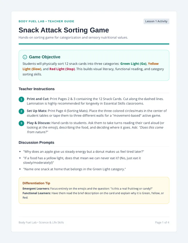 Snack Sorting Activity