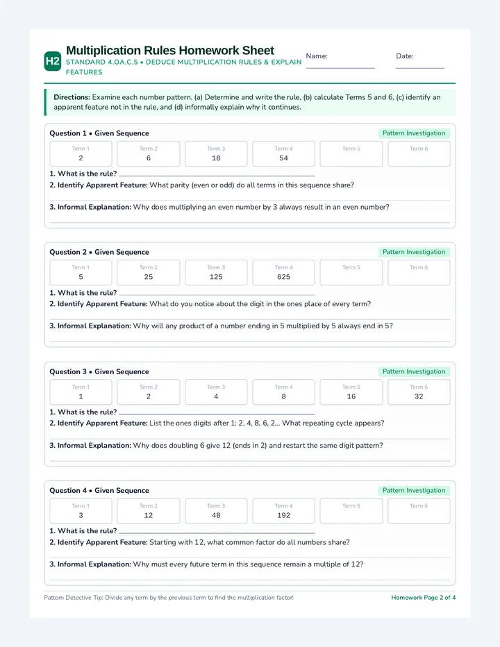 Multiplication Rules Homework Sheet