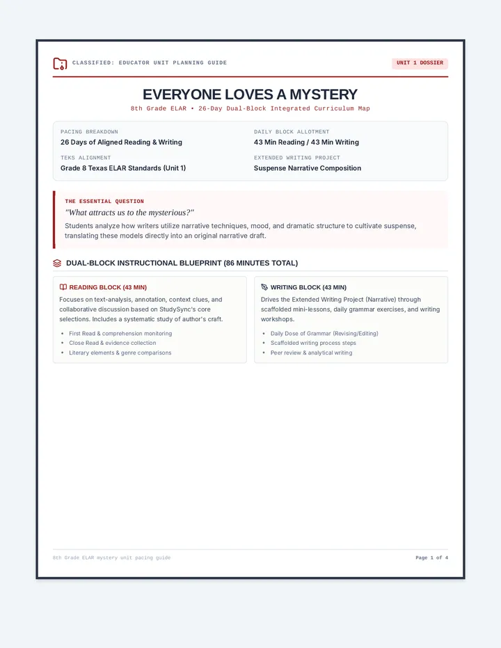 Mystery Unit Pacing Guide