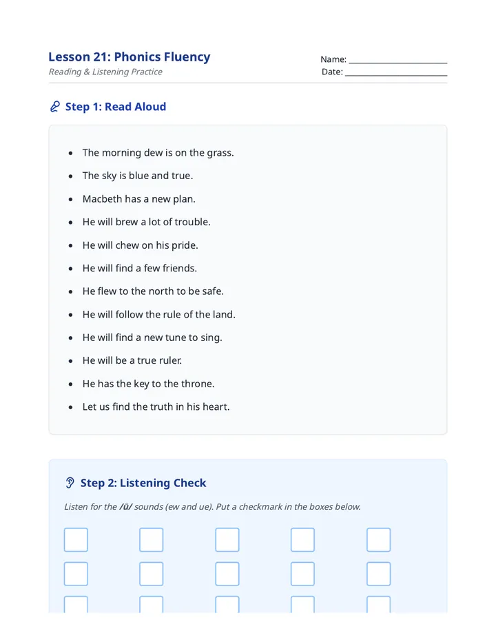 Fluency Practice Handout L21