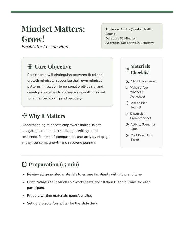 Mindset Matters Lesson Plan