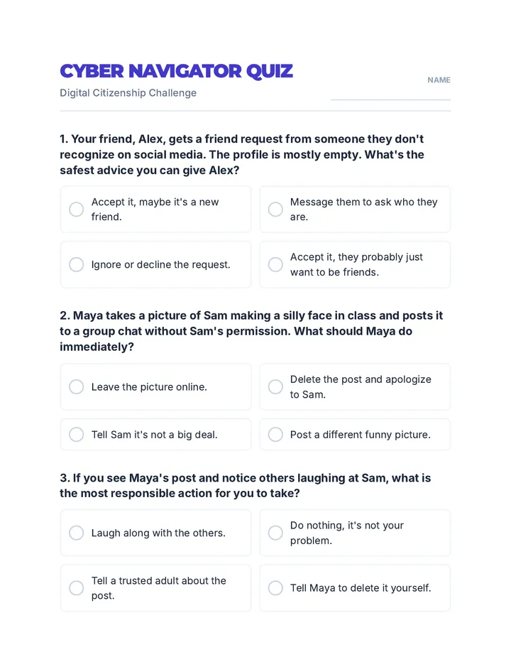 Cyber Navigator Quiz Worksheet