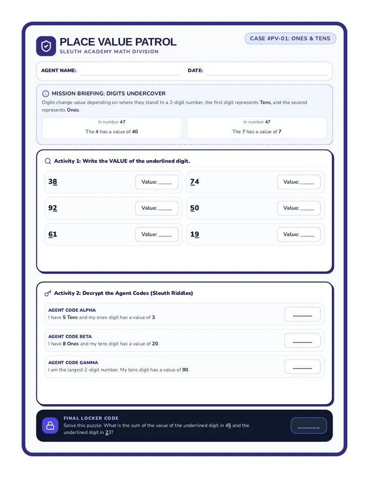 Tens Ones Spy Worksheet