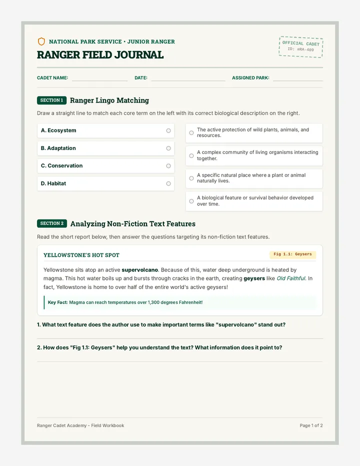 Ranger Field Journal Worksheet