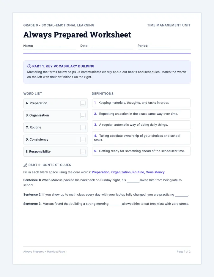 Always Prepared Worksheet
