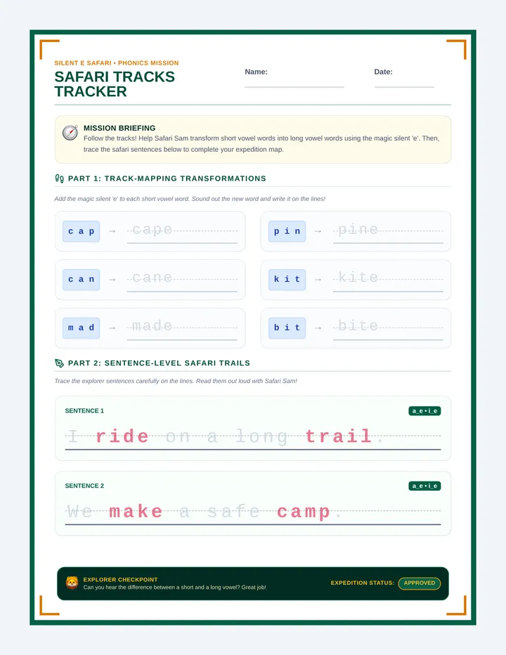 Safari Tracks Worksheet