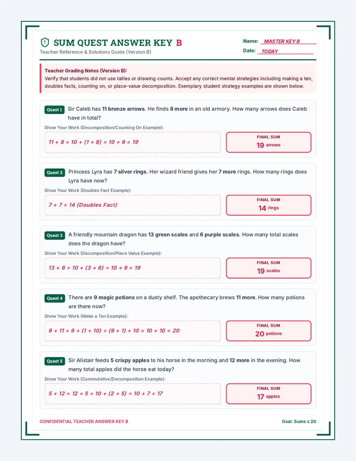Sum Quest Answer Key B