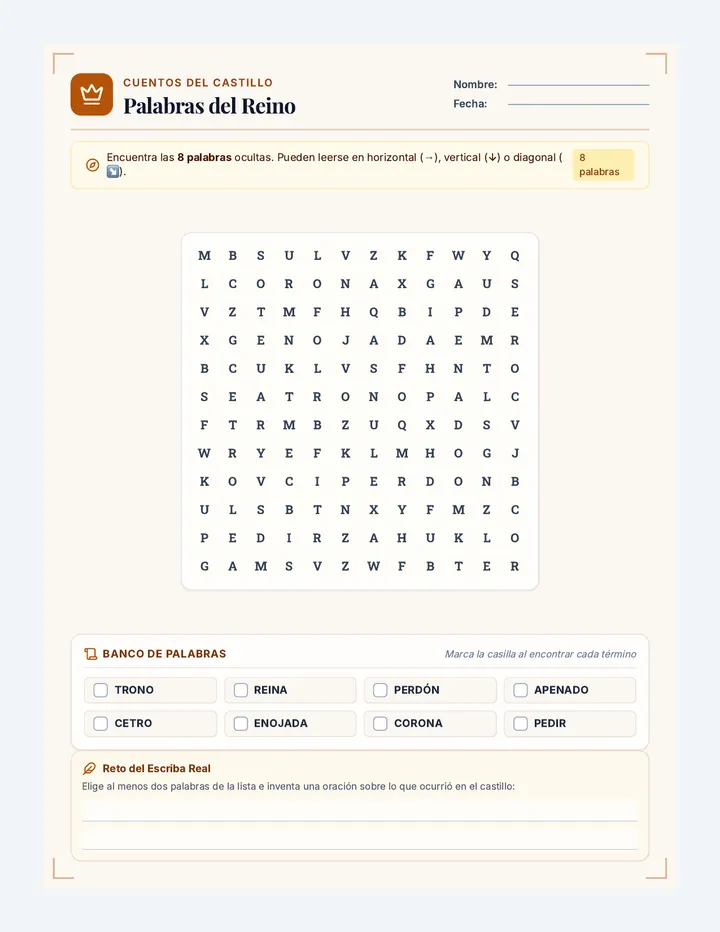 Palabras Reales Sopa de Letras