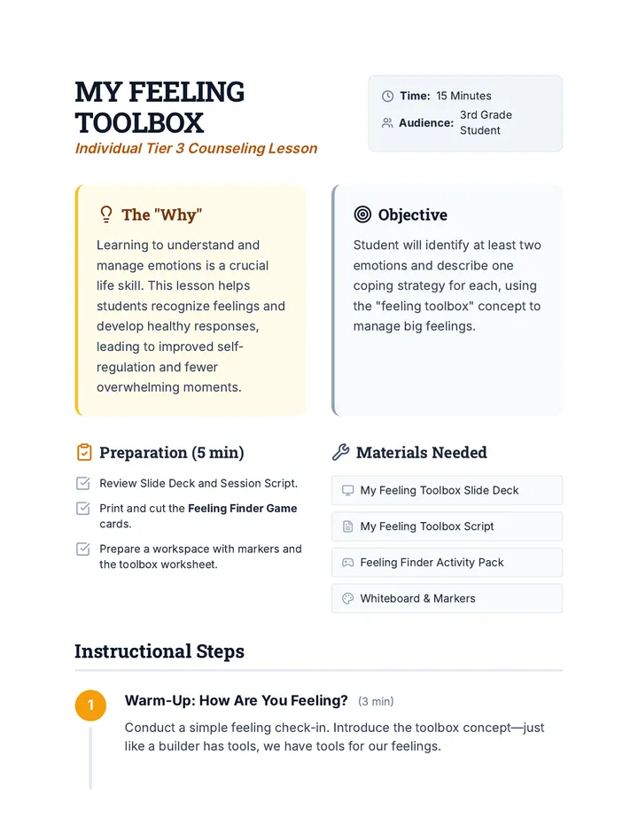 Feeling Toolbox Lesson Plan