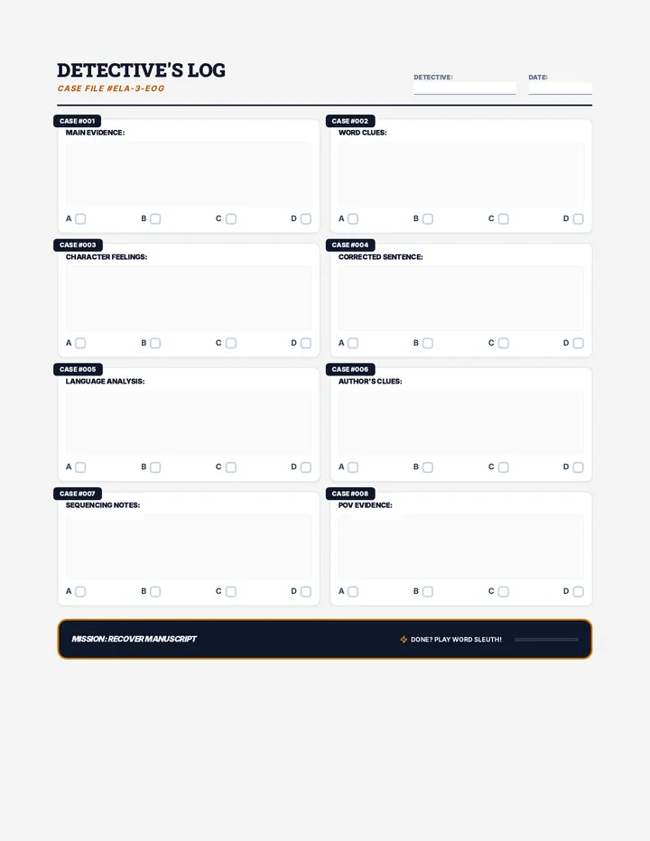 Detective Log Worksheet
