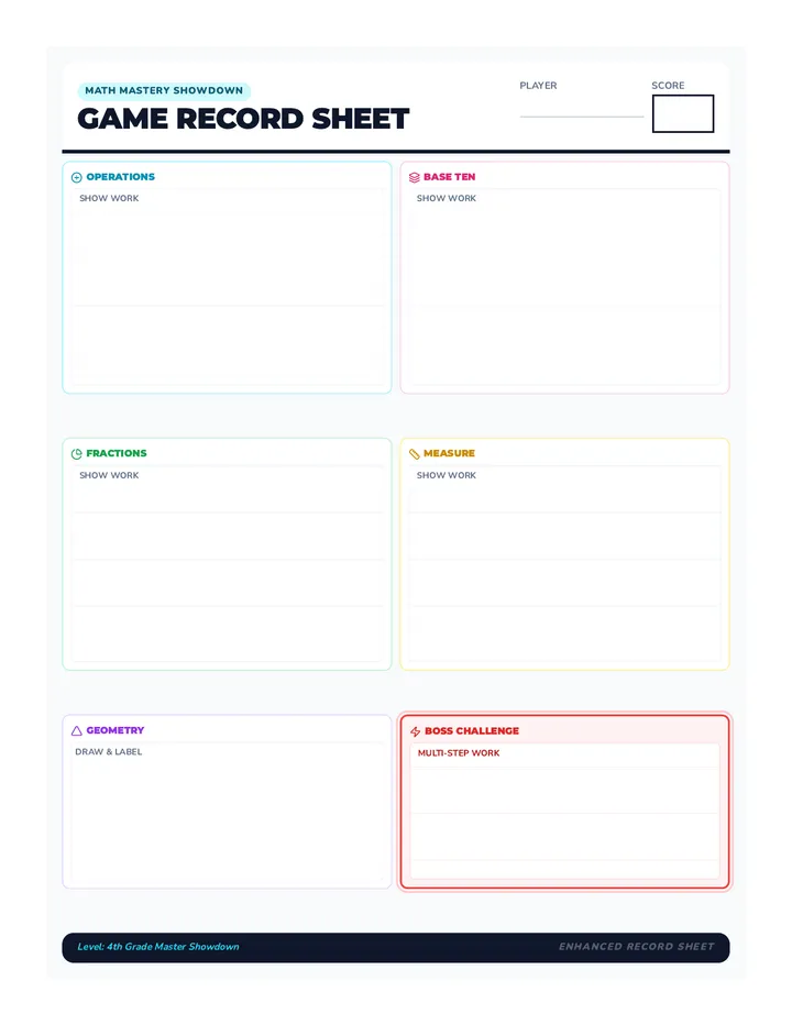 Math Mastery Record Sheet Plus