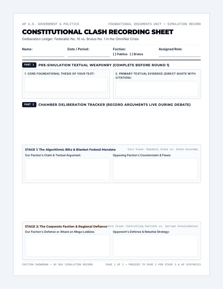 Constitutional Clash Recording Sheet