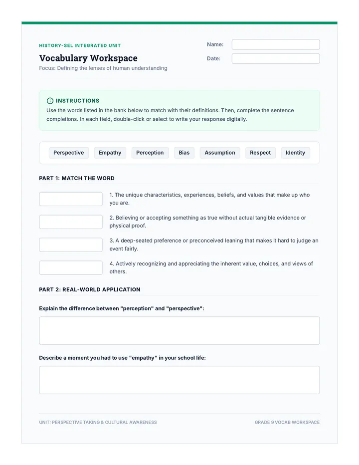 Empathy and Perspective Vocabulary Sheet