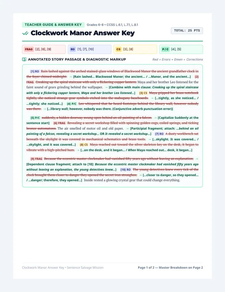 Clockwork Manor Answer Key