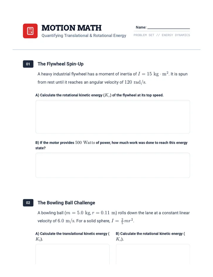 Motion Math Worksheet Updated
