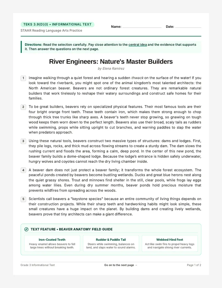 River Engineers Reading Passage