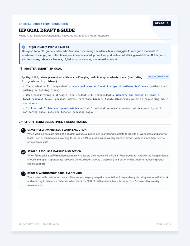 EF Autonomy IEP Goal Draft and Educator Guide