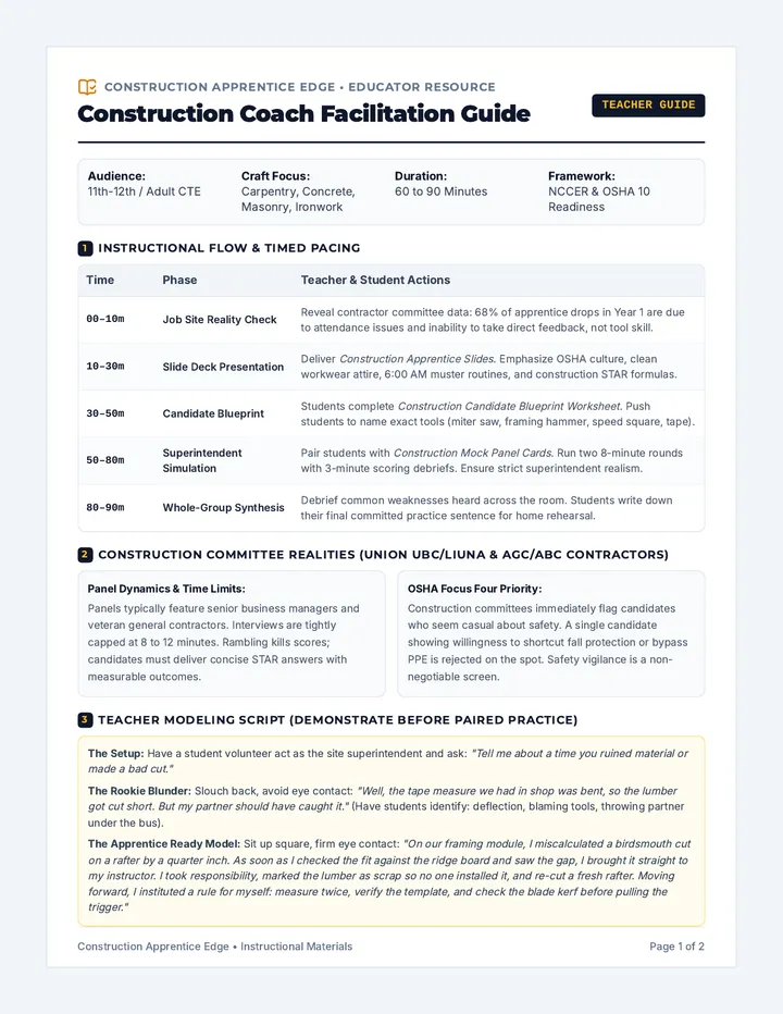 Construction Coach Teacher Guide