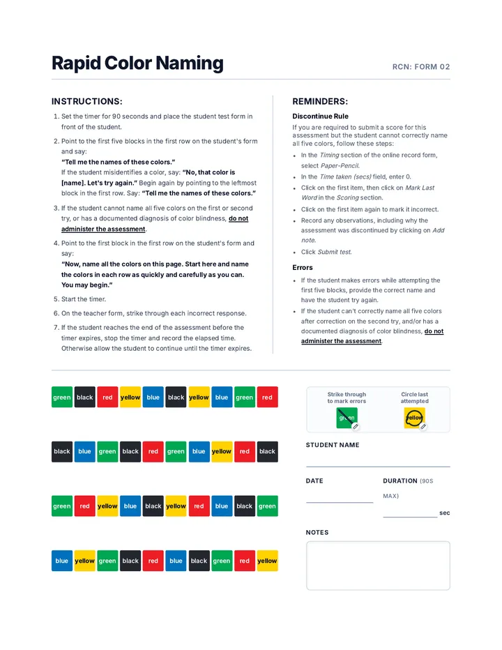 Rapid Naming Teacher Guides