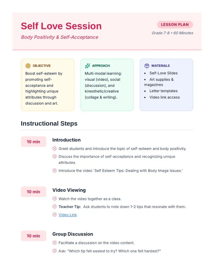 Self Love Session Plan
