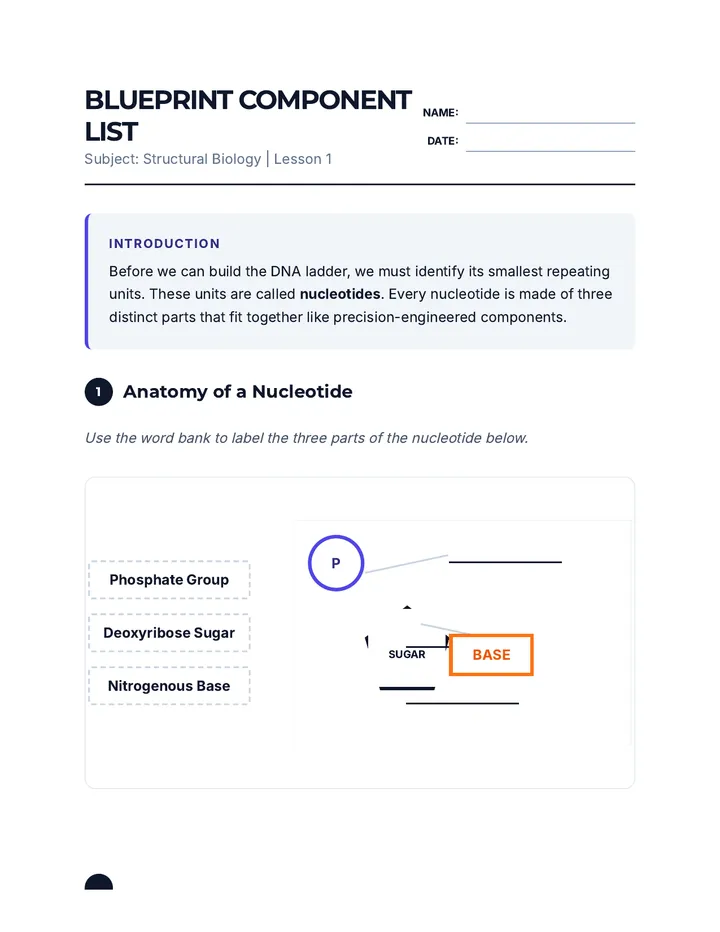 Blueprint Component List Worksheet