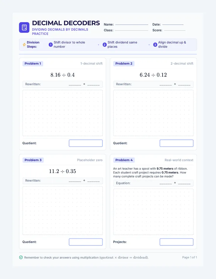 Decimal Decoders Worksheet