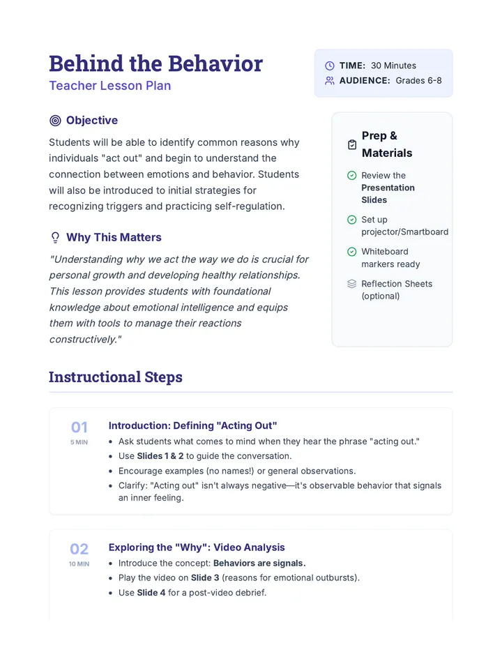 Behind the Behavior Lesson Plan