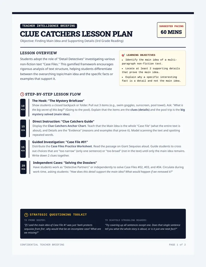 Detective Briefing Teacher Guide