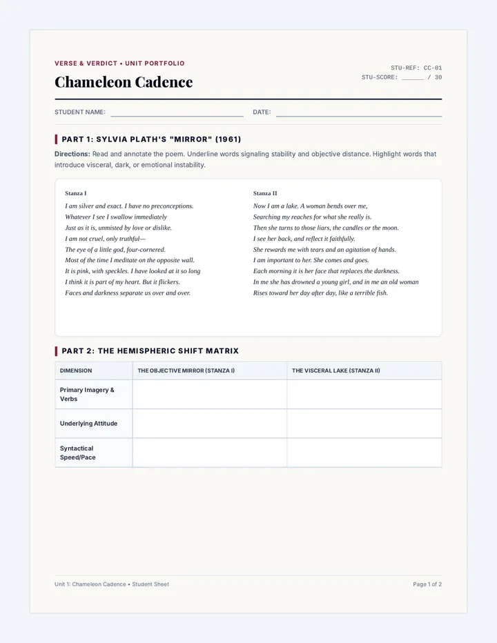 Chameleon Cadence Worksheet
