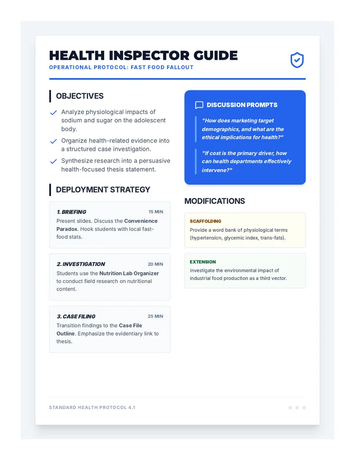 Health Inspector Teacher Guide