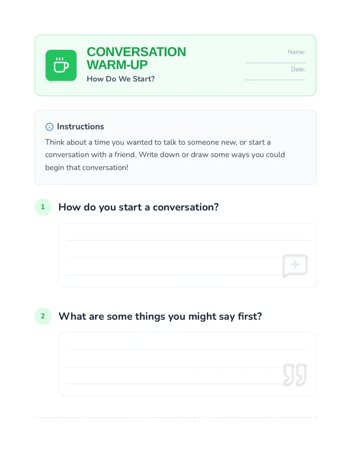 Conversation Warm Up Worksheet