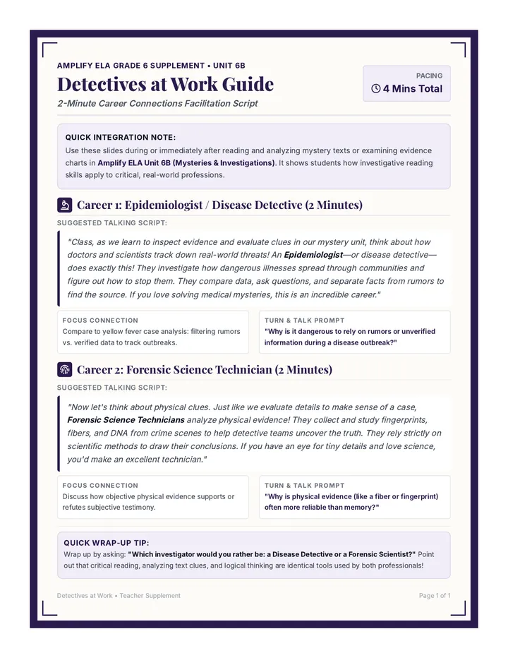 Detectives at Work Teacher Guide