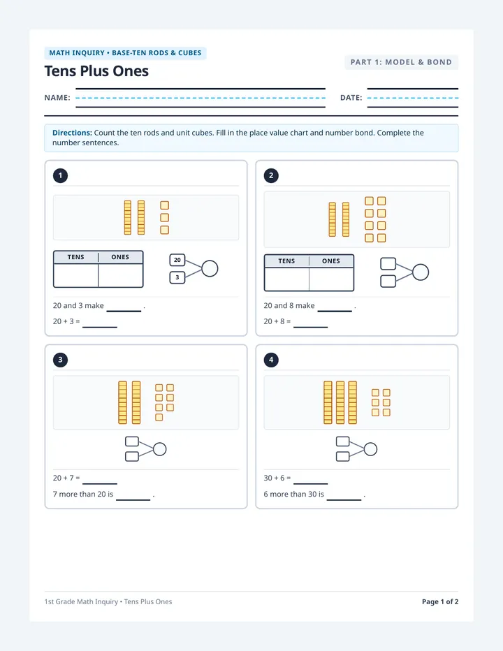 Tens Plus Ones Practice Worksheet