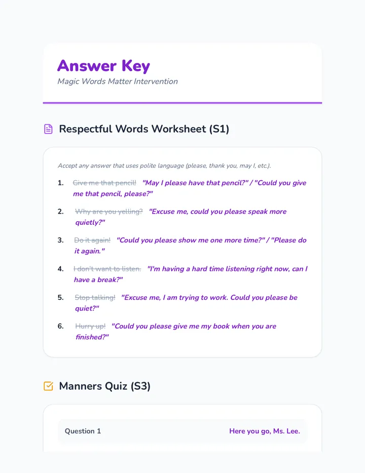 Magic Words Answer Key