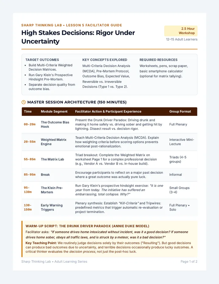 High Stakes Decisions Facilitator Guide