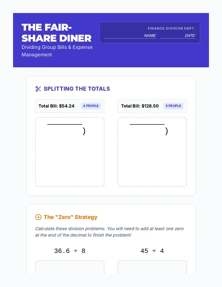 Bill Splitting Worksheet