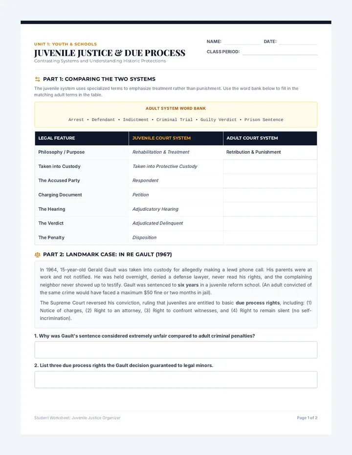 Juvenile Justice Comparison Organizer