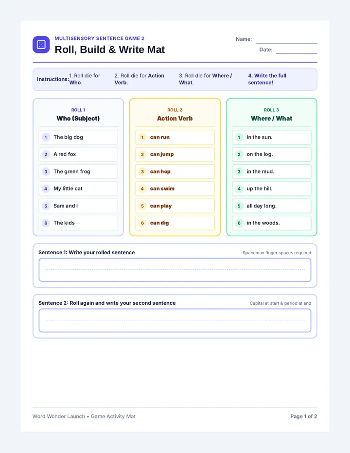 Roll And Write Activity Mat