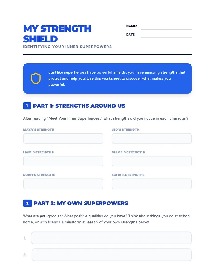 My Strength Shield Worksheet