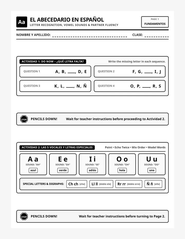 El Abecedario Student Worksheet