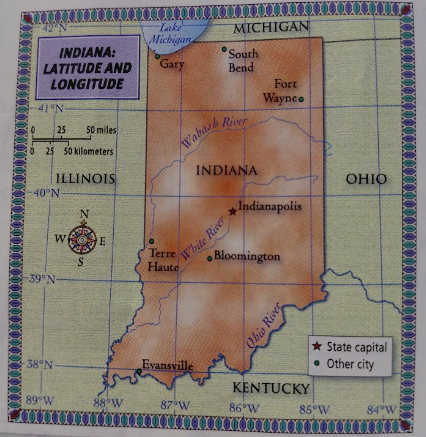 Indiana: Latitude and Longitude Map from textbook page 38